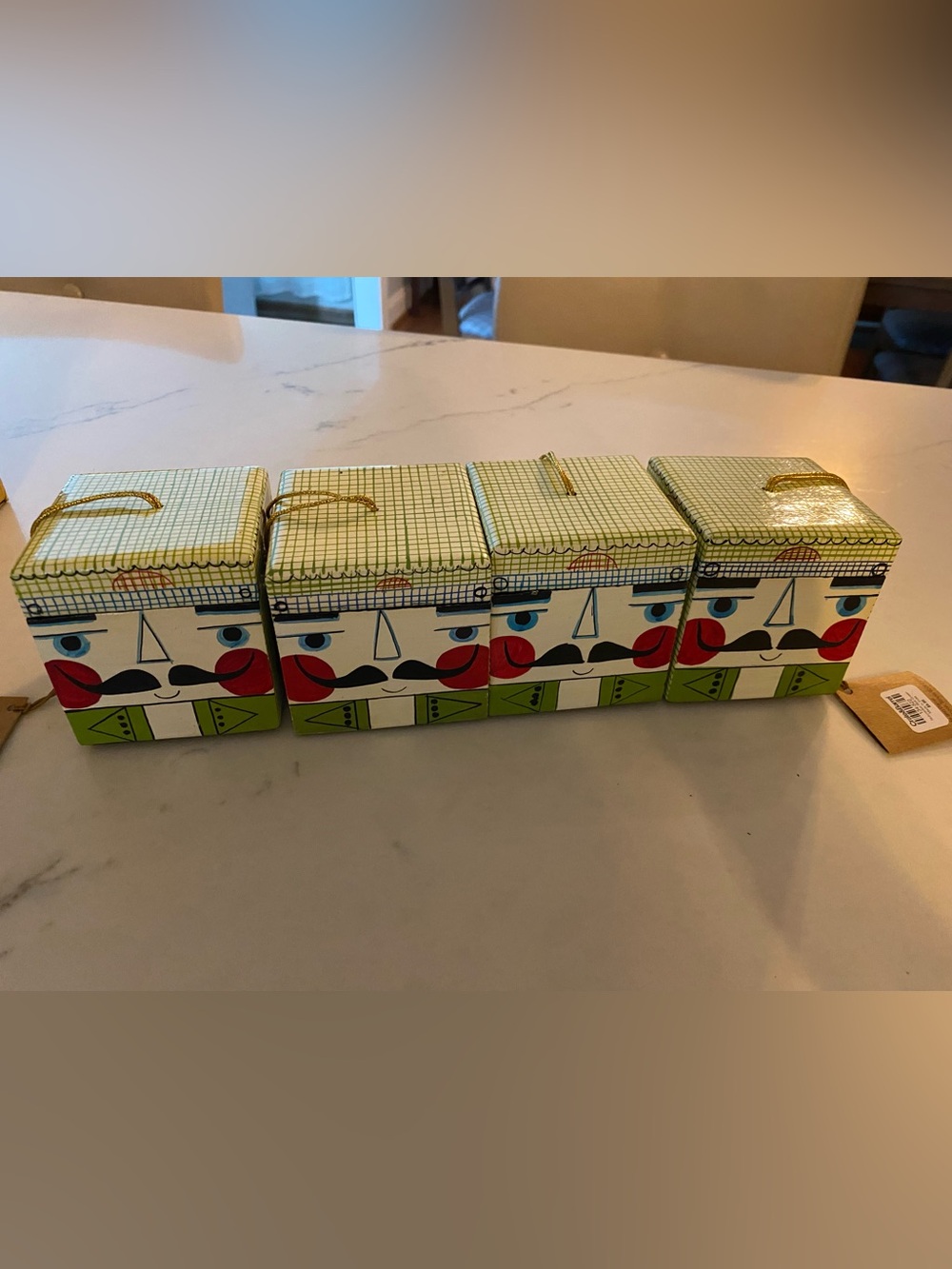 Crate&Barrel NIB Set 4 Green Nutcracker Boxes Holiday Ornaments Gift Whimsical